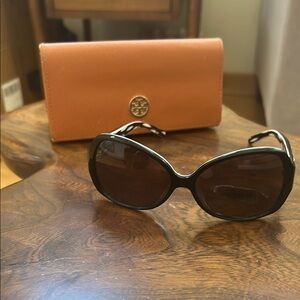 Tory Burch Black Frame Sunglasses with Brown Tint